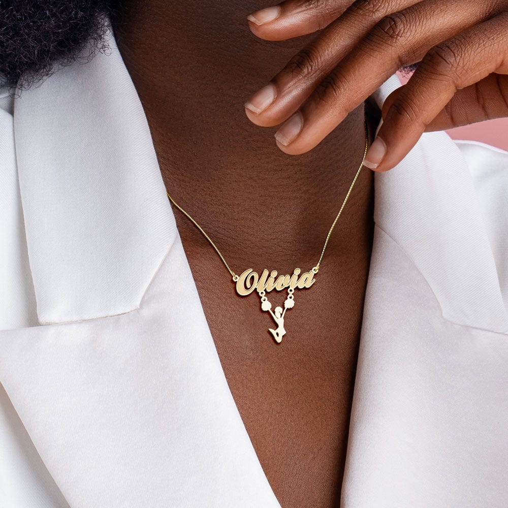 Script Name Necklace with Cheerleader Charm