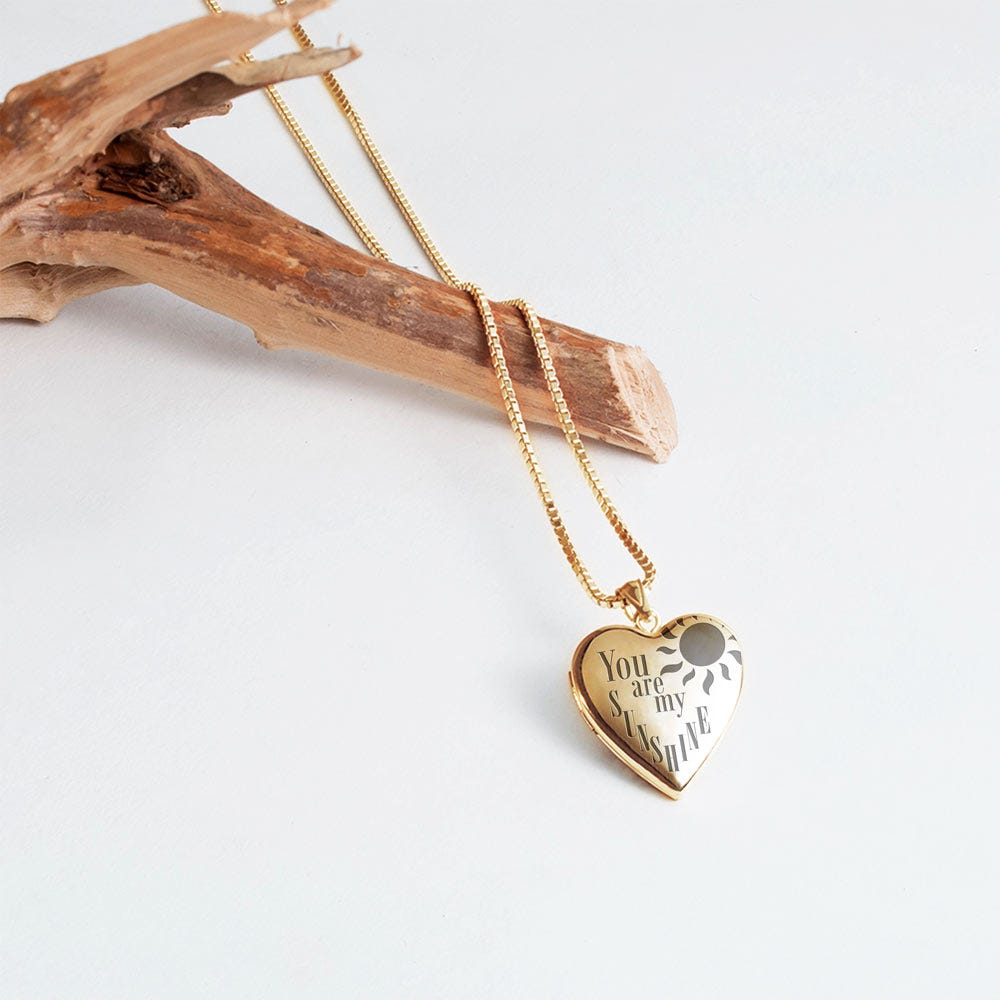 Yellow Gold You Are My Sunshine Heart Photo Locket