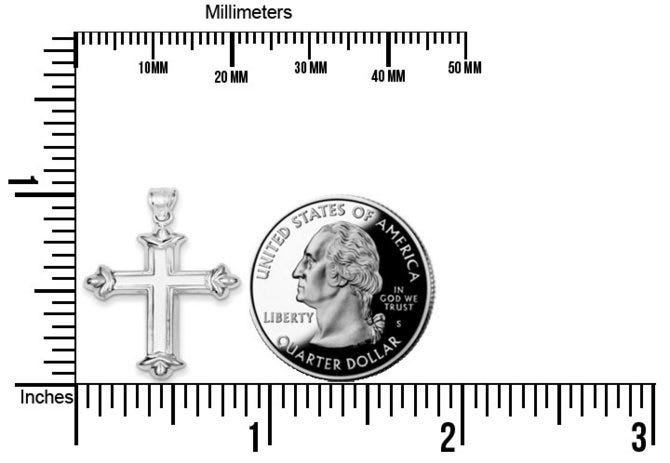 Sterling Silver Rhodium-plated Fleur-de-lis Cross Pendant