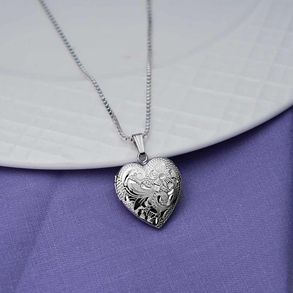 Sterling Silver Floral Heart Photo Locket