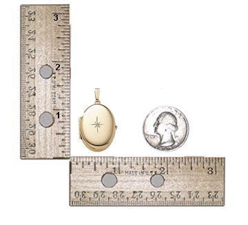 Solid 14K Yellow Gold Oval Photo Locket with Diamond