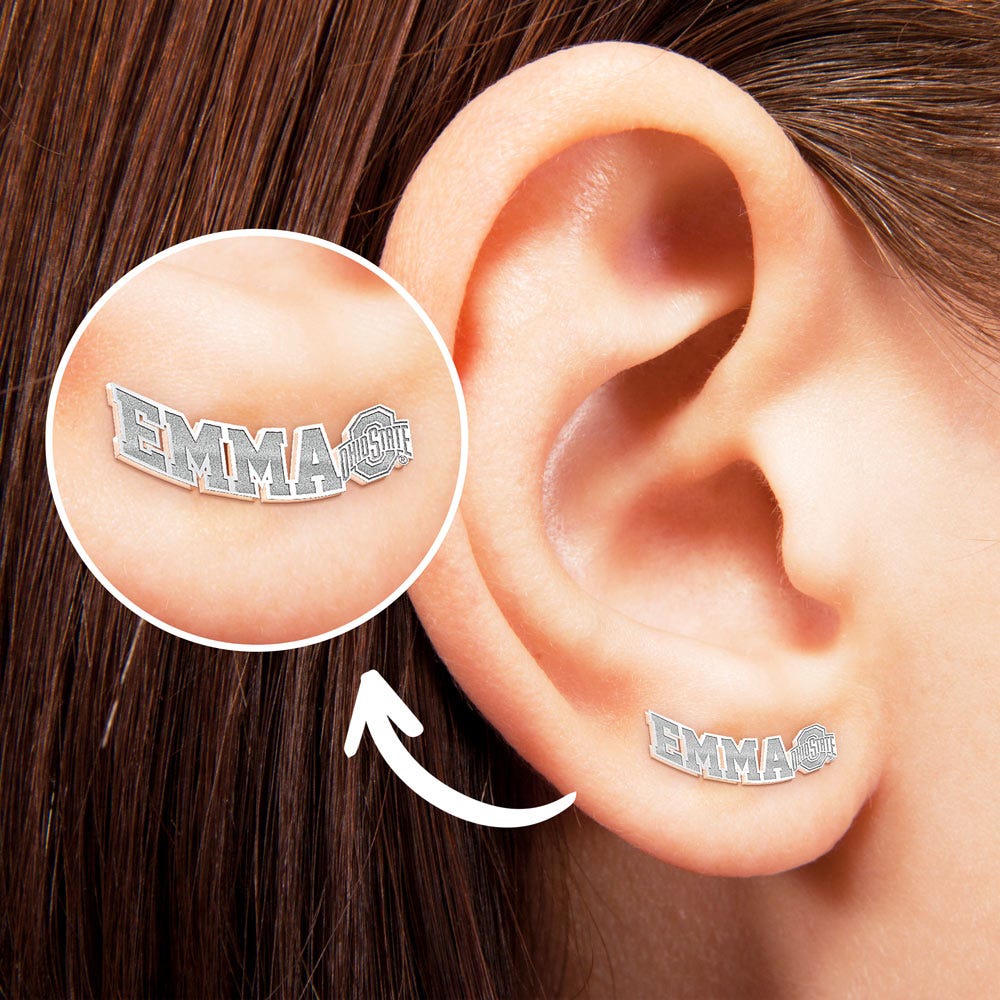 Personalized Pair Of Ohio State Logo with Horizontal Name Earrings