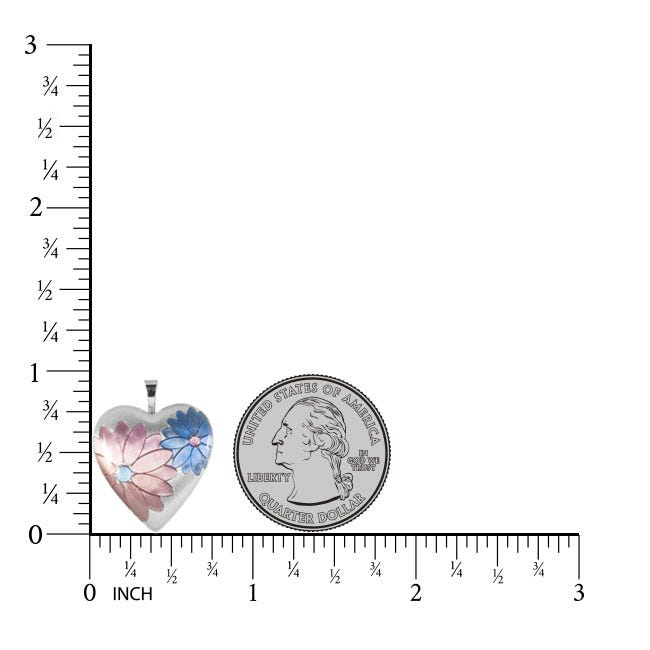 Sterling Silver Pink and Blue Flower Heart Photo Locket