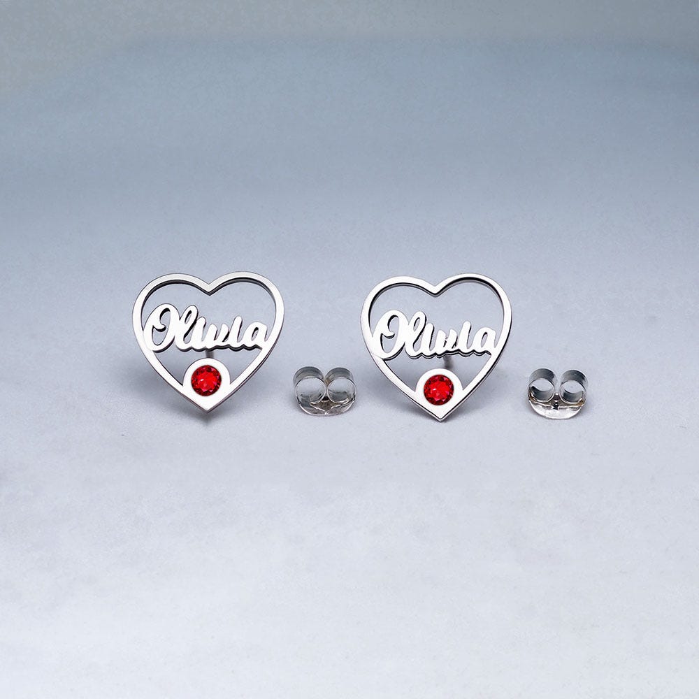 Heart Name Script Earrings
