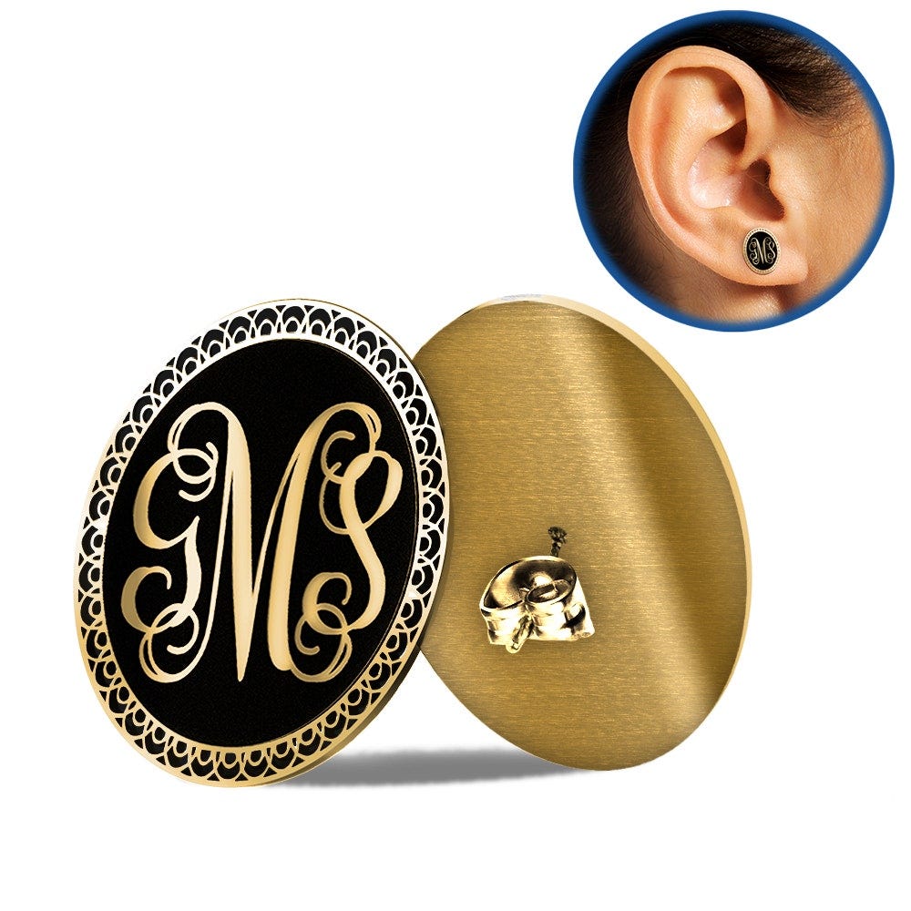 Black Monogram Script Earrings