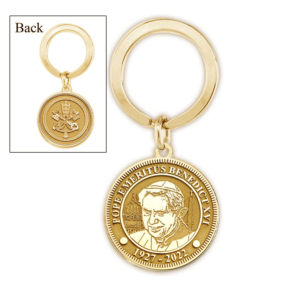 Pope Emeritus Benedict XVI Memorial Commemorative Double-Sided Religous Embossed Keychain