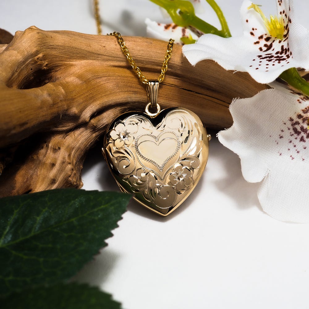 Yellow Gold Floral Heart 4 Photo Locket