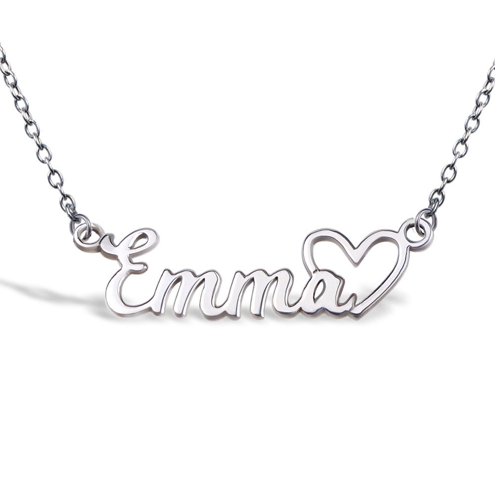 Personalized Script Name Necklace with Open Heart - Chain Included