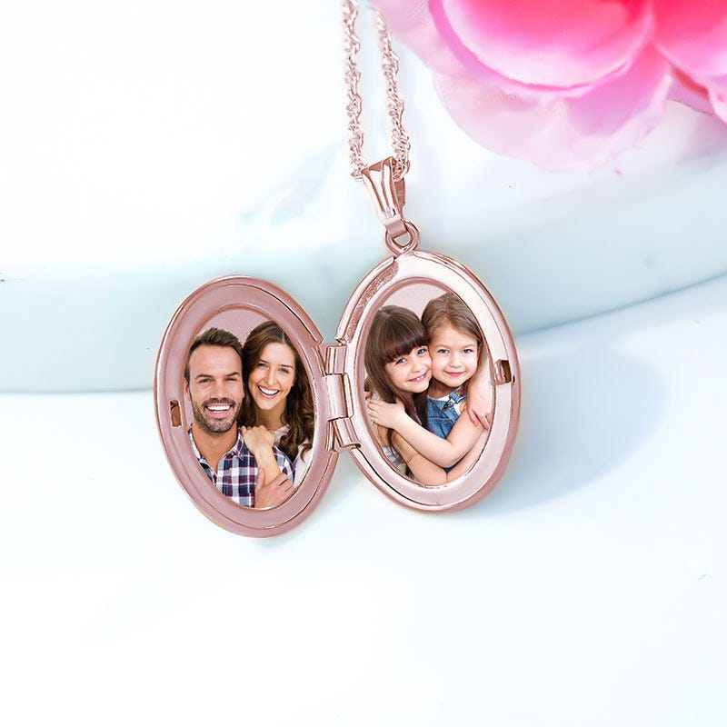14k Rose Gold Floral Oval Photo Locket