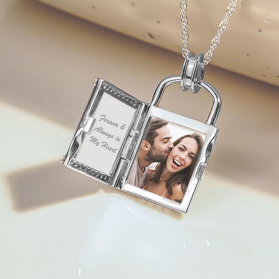 Exclusive Sterling Silver CZ Padlock Photo Locket