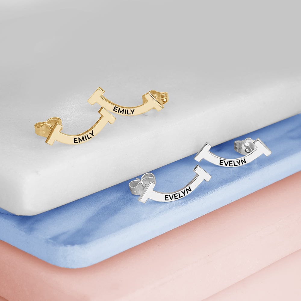 Pair Of Smile Climber Name Earrings