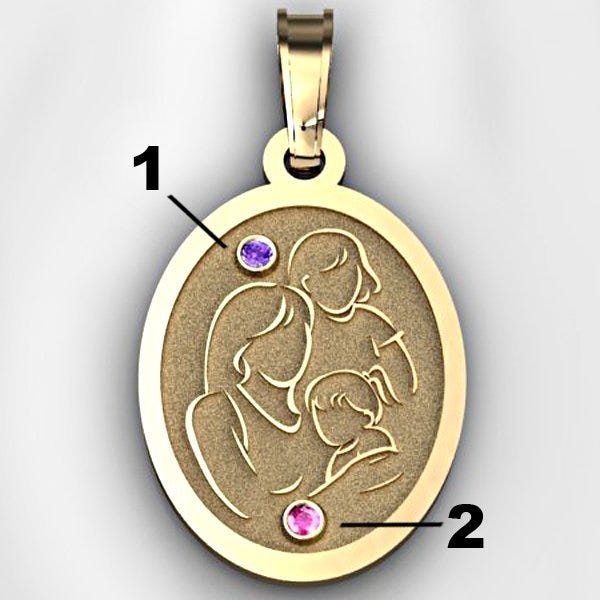 Mother with Two Daughters - Oval Pendant with Birthstones