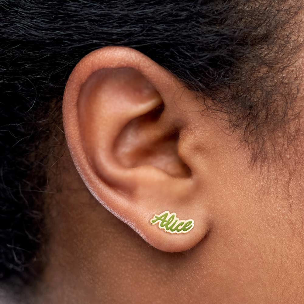 Pair Of Color Enamel Script Name Earrings