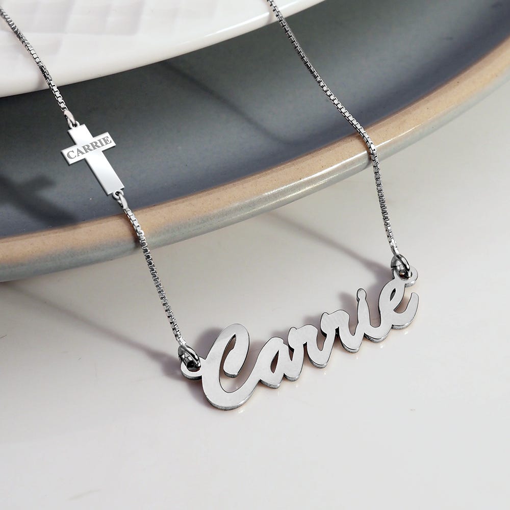 Name Necklace w/ Cross Charm & Name