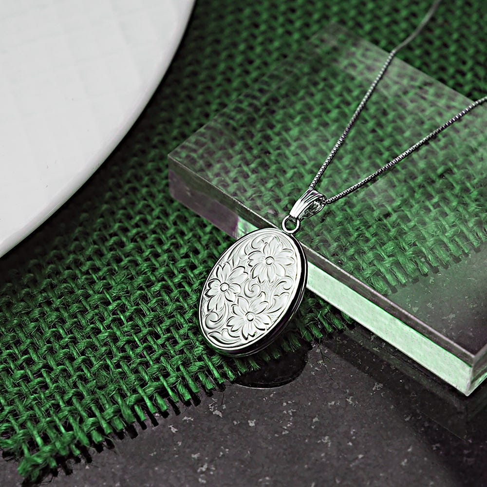 Sterling Silver Floral Oval Photo Locket