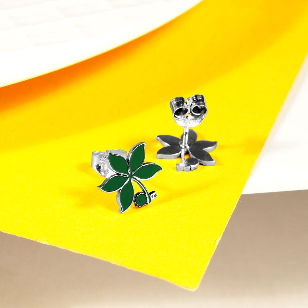 Pair Of Ohio State Logo Green Leaf Earrings