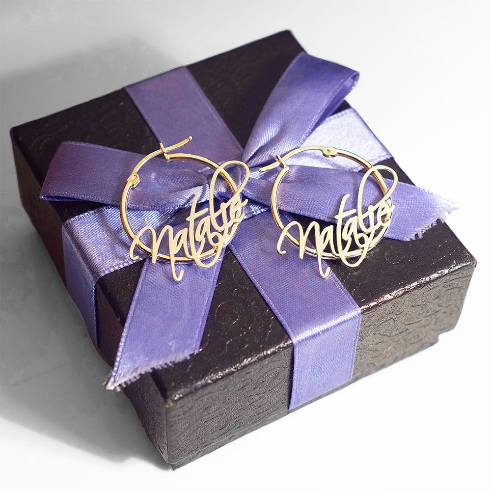 Pair Of Script Hoop Name Earrings