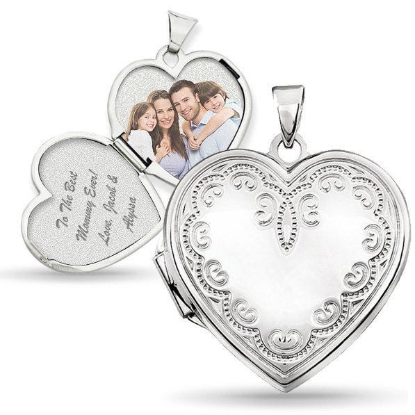 Sterling Silver Floral Heart Photo Locket
