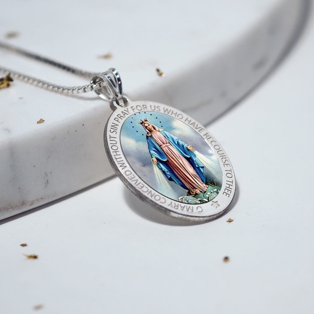 Miraculous Medal Exclusive Color Oval Pendant