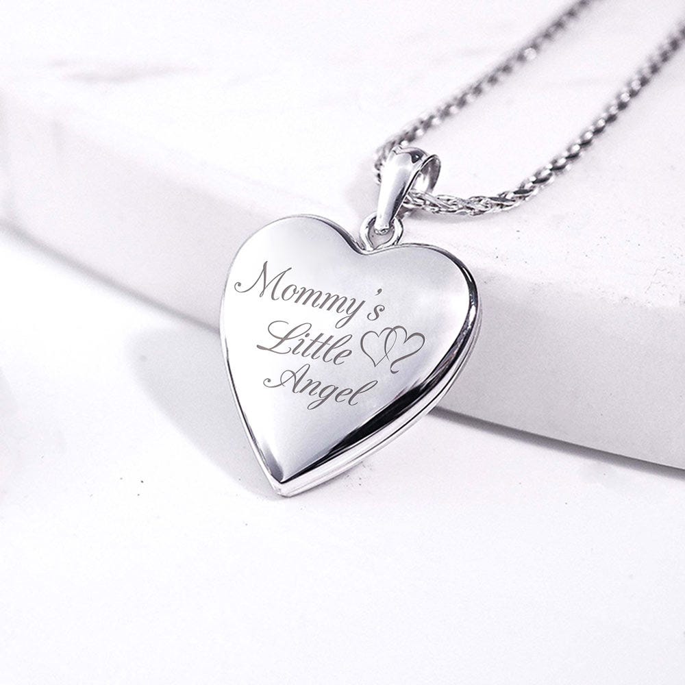 Sterling Silver Mommys Little Angel Heart Photo Locket