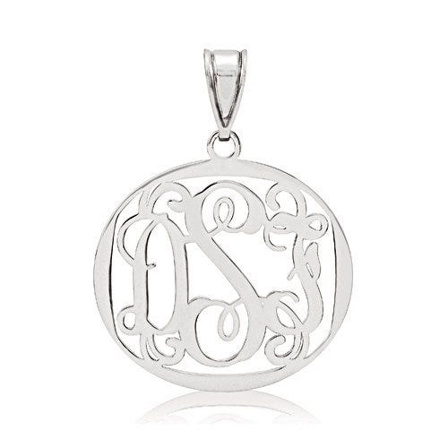 Round Vine Script 3 Letter Monogram Cut-Out Pendant