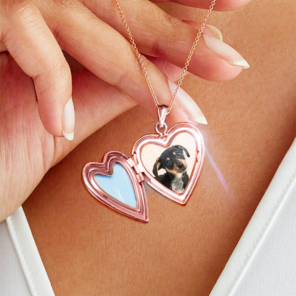 Rose Gold Plated Heart Photo Locket with Cubic Zirconia