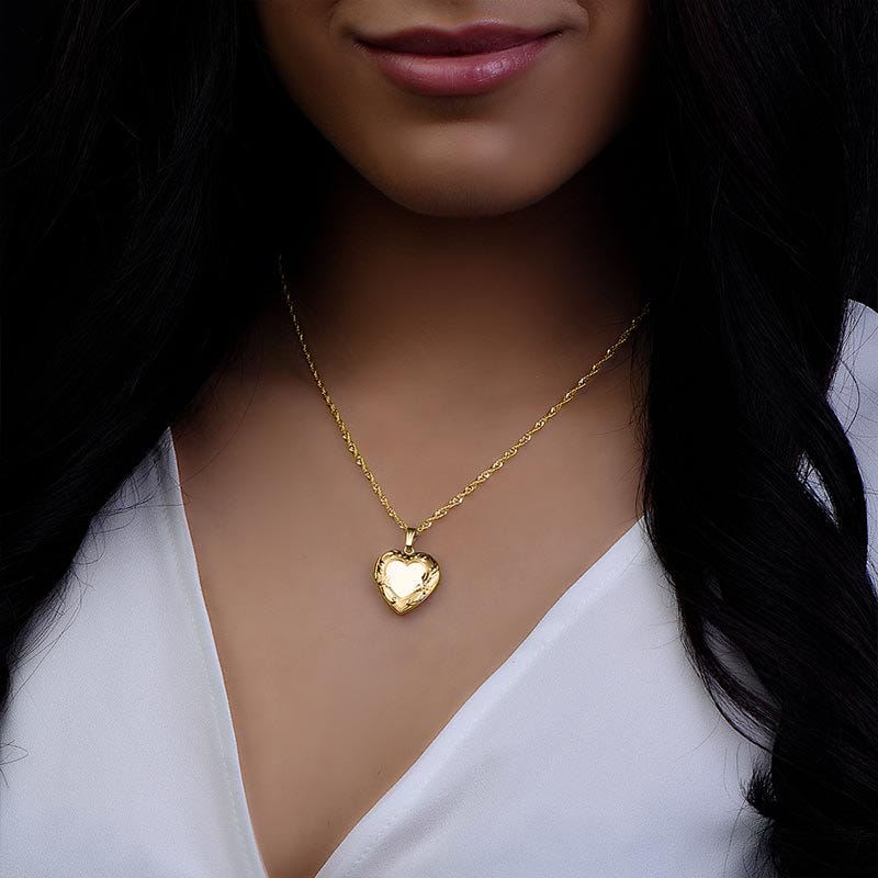 Solid 14K Yellow Gold Heart Photo Locket