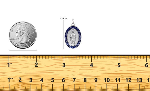 Sterling Silver Miraculous Medal With Blue Enamel