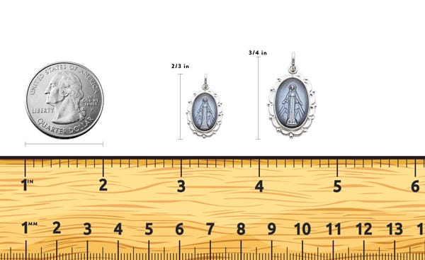 Sterling Silver Scalloped Oval Miraculous Religious Medal Pendant w/ Epoxy Resin