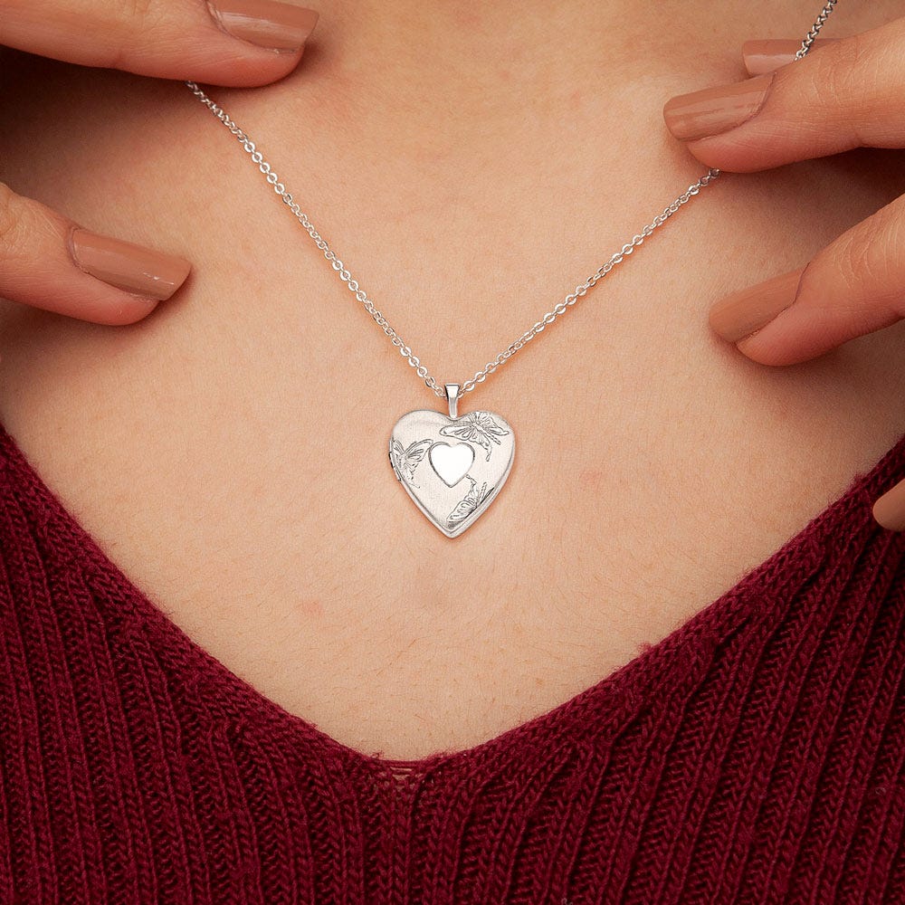 Sterling Silver Butterfly Heart Photo Locket