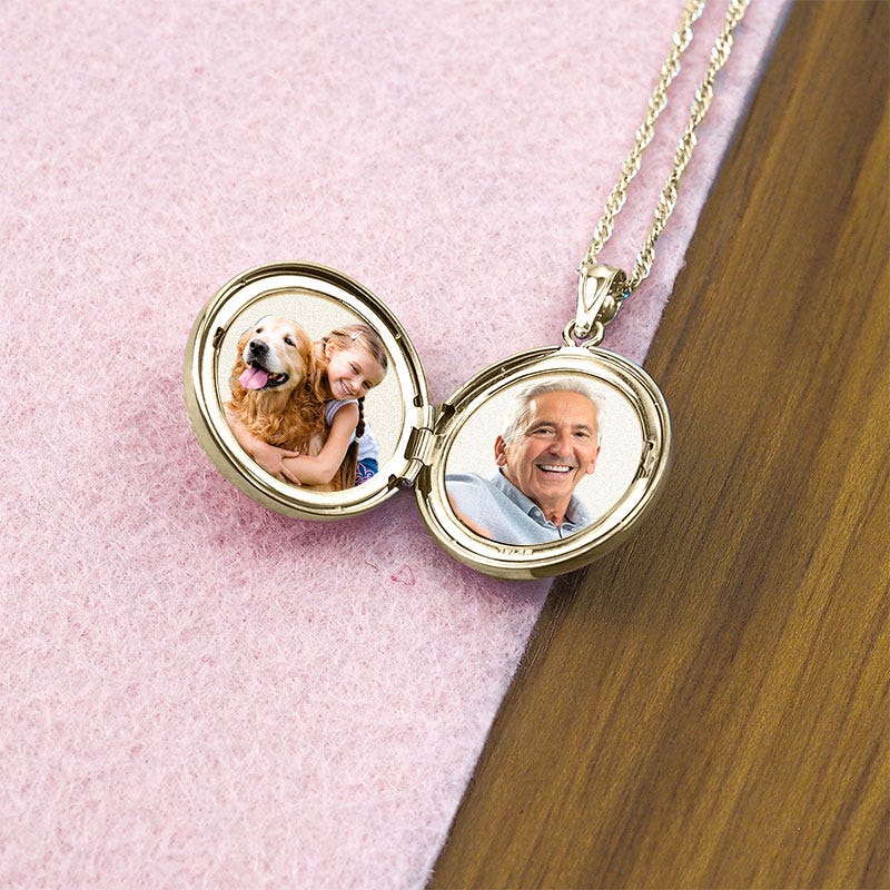 Solid 14k Yellow Gold Dog's Paw Print Round Photo Locket