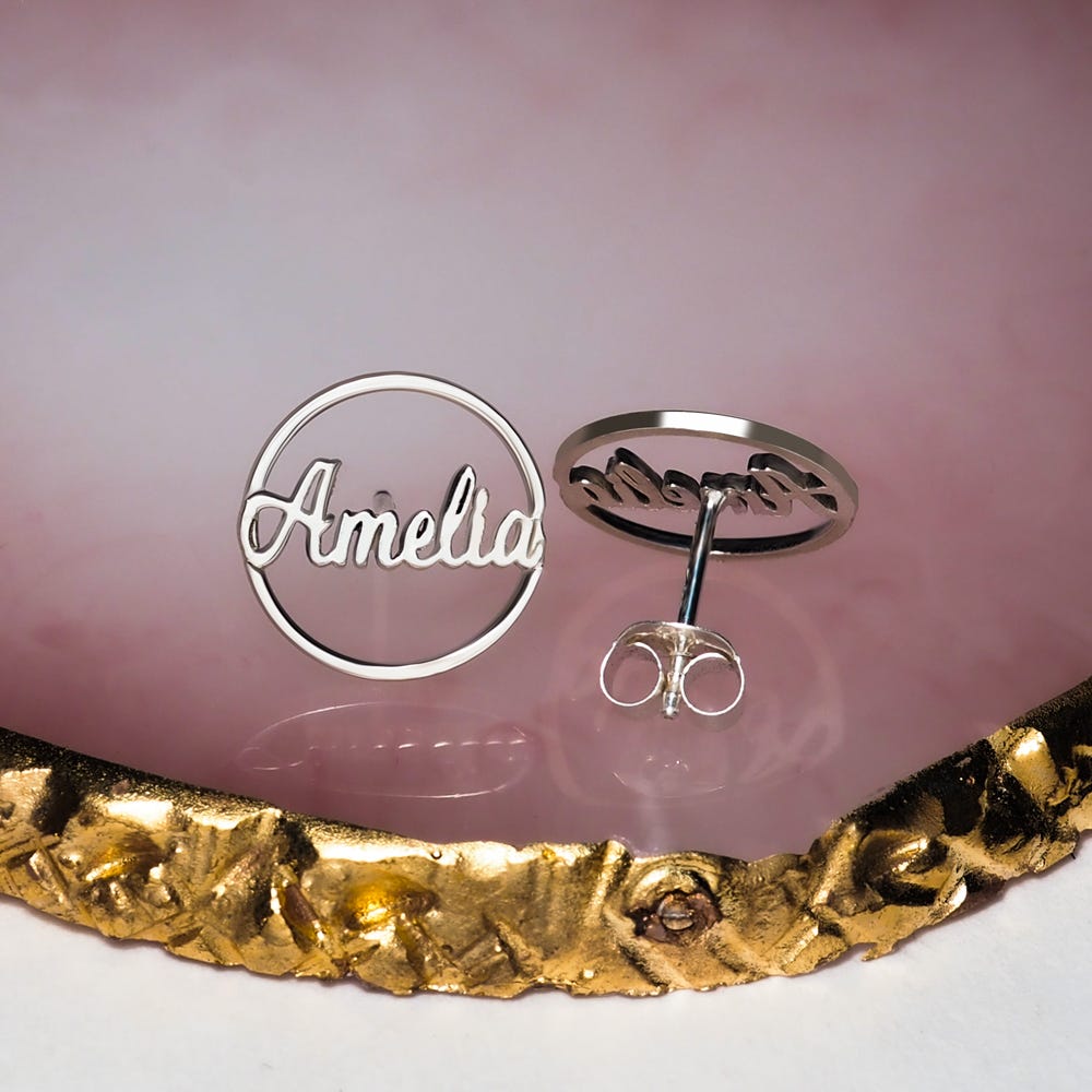 Circle Name Script Earrings
