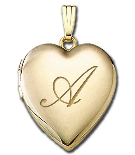 Solid 14K Yellow Gold Initial Heart Photo Locket