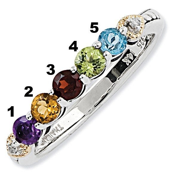 Sterling Silver & 14k Five-stone and Diamond Mother's Ring