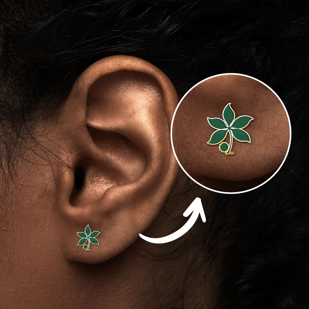 Pair Of Ohio State Logo Green Leaf Earrings