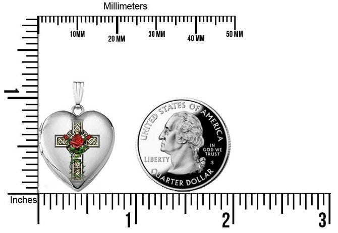 Sterling Silver  "Celtic Cross With Rose"  Heart Locket