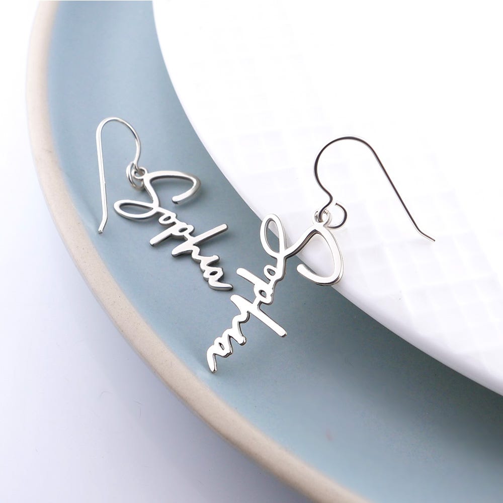 Pair Of Modern Script Name Dangle Earrings