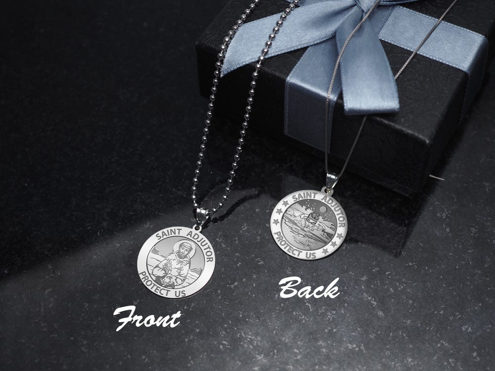 Saint Adjutor Doubles Sided Male Swimmer Round Religious Medal - "EXCLUSIVE"