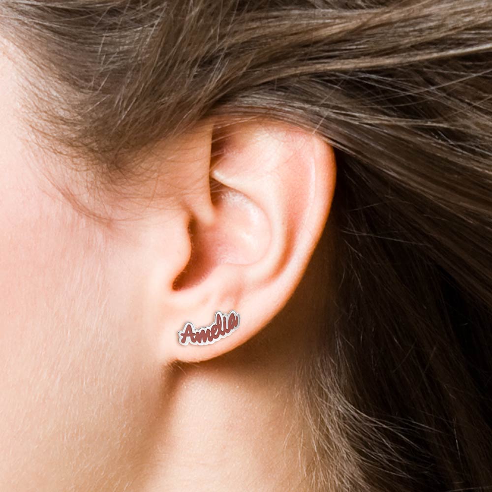 Pair Of Color Enamel Script Name Earrings