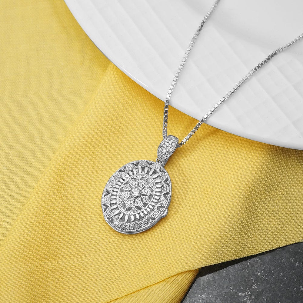Sterling Silver Cubic Zirconia or CZ Oval Photo Locket