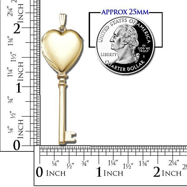 Solid 14K Yellow Gold Key Heart Photo Locket