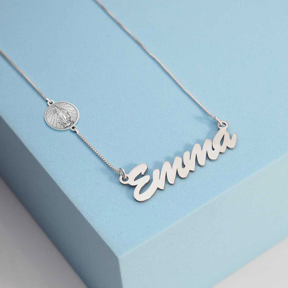 Virgin Mary (Miraculous Medal) Custom Name Necklace