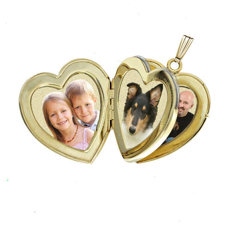 Solid 14K Yellow Gold Heart Four Photo Locket