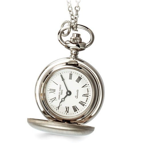 Charles Hubert Women's Chrome Tone Matte Finish Necklace Watch
