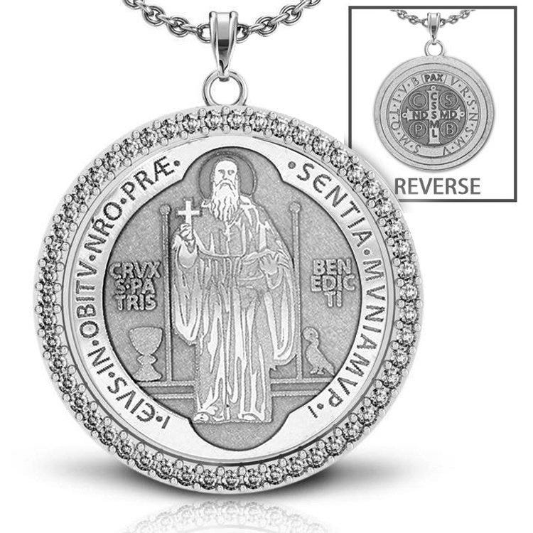 Saint Benedict Diamond Studded Round Religious Jubilee Medal - "EXCLUSIVE"