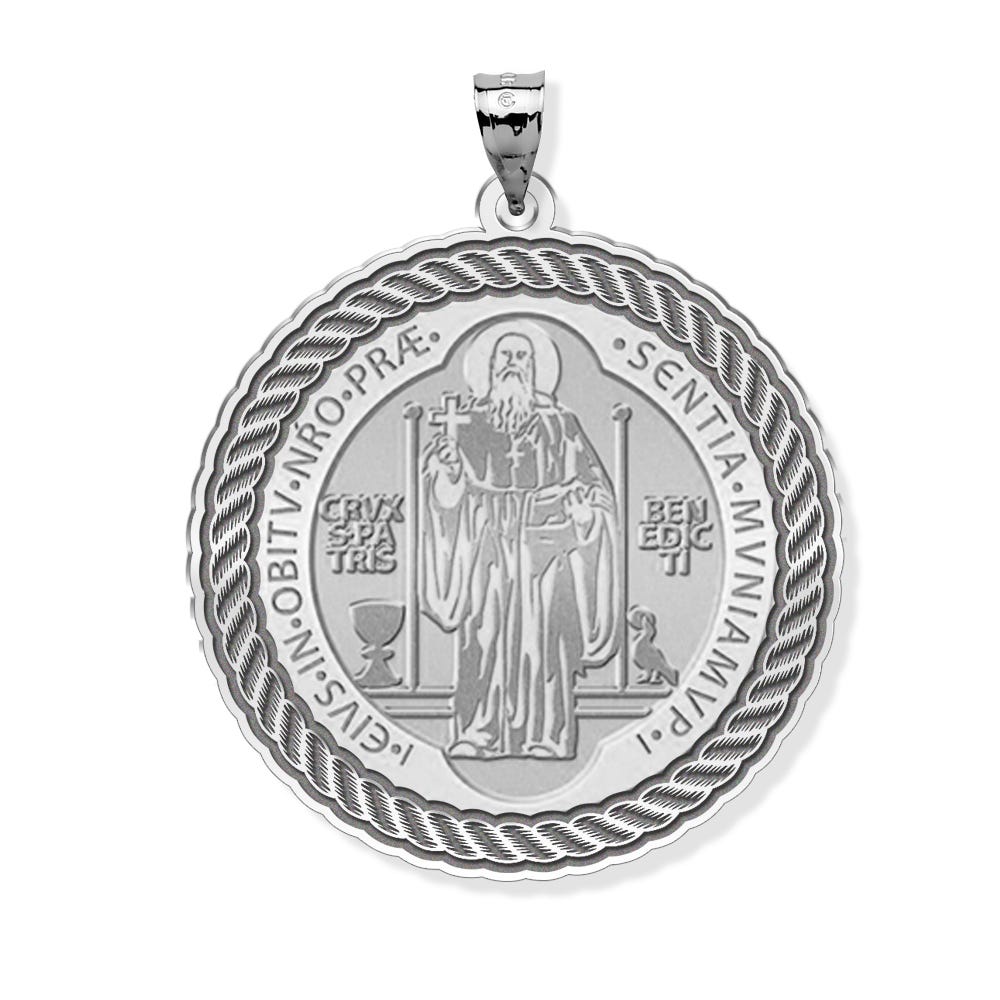 Saint Benedict Round Rope Border Religious Medal
