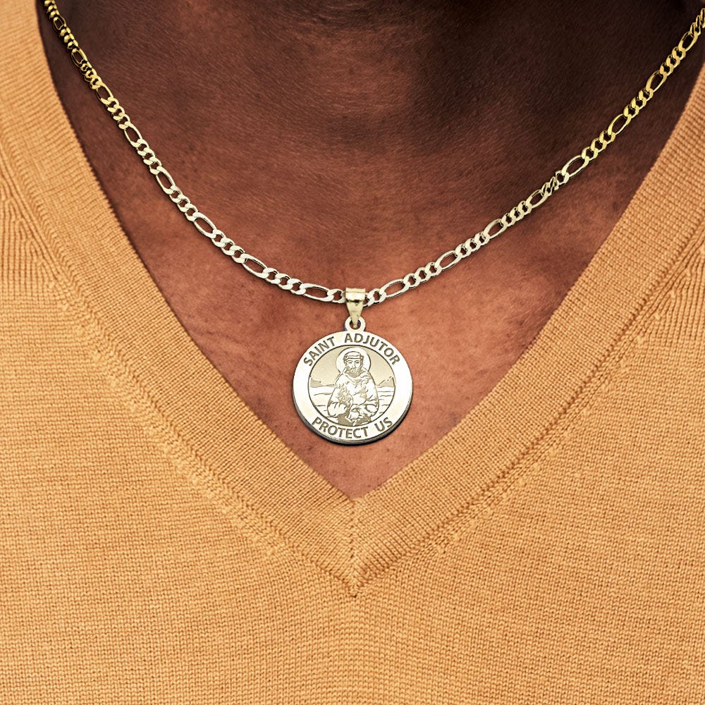 Saint Adjutor Doubles Sided Male Swimmer Round Religious Medal - "EXCLUSIVE"