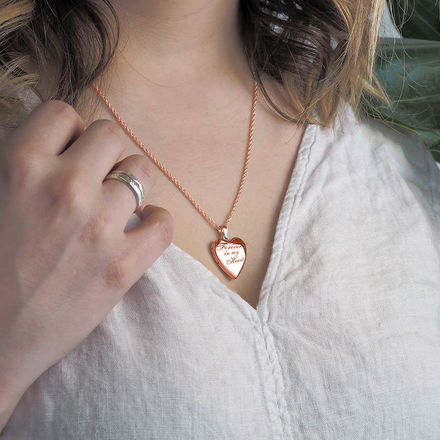 Sterling Silver Rose Gold Plated "Forever In My Heart" Heart Locket