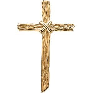 14k Yellow Gold Wooden Texture Cross Pendant