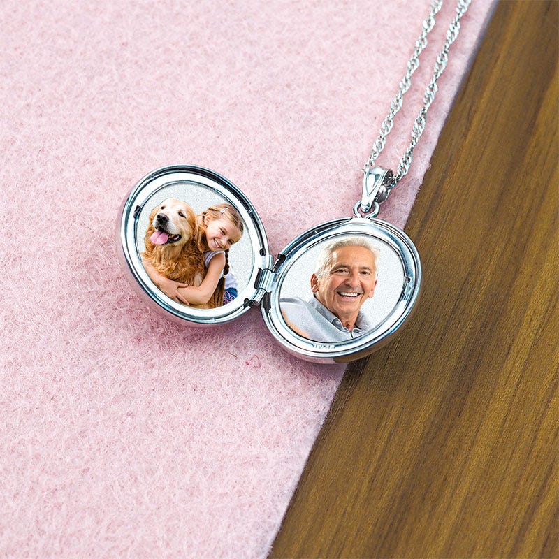 14k White Gold Floral Border Round Photo Locket